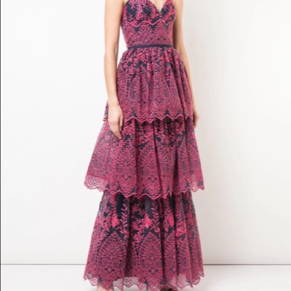 Marchesa Notte Sleeveless Eyelet Organza Gown